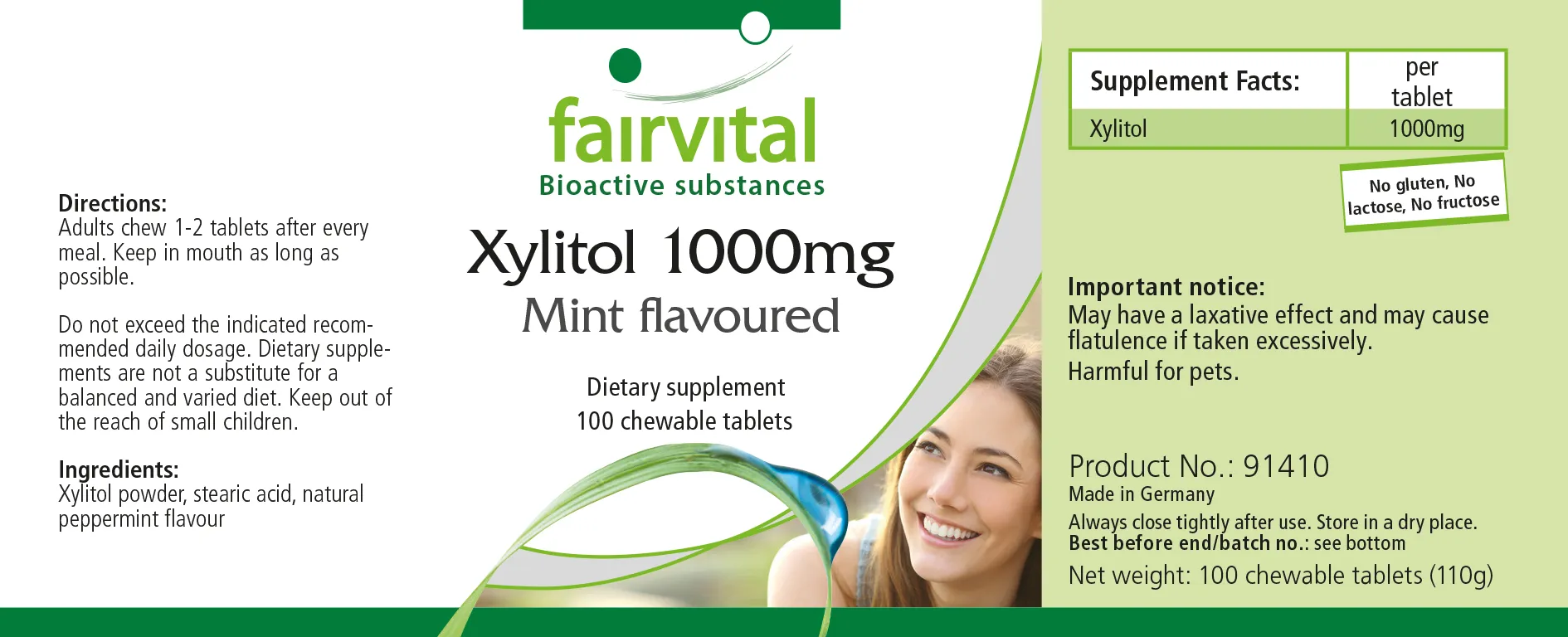 Xylitol 1000mg mint flavoured - 100 chewable tablets Xylitol 1000mg mint flavoured - 100 chewable tablets