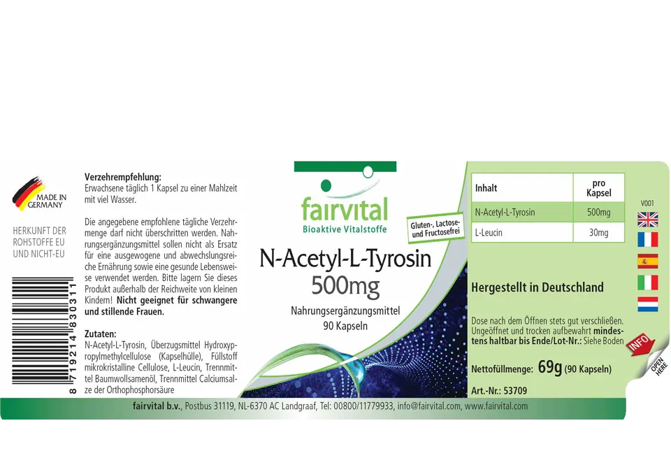 N-Acetyl-L-Tyrosin 500mg - 90 Kapseln