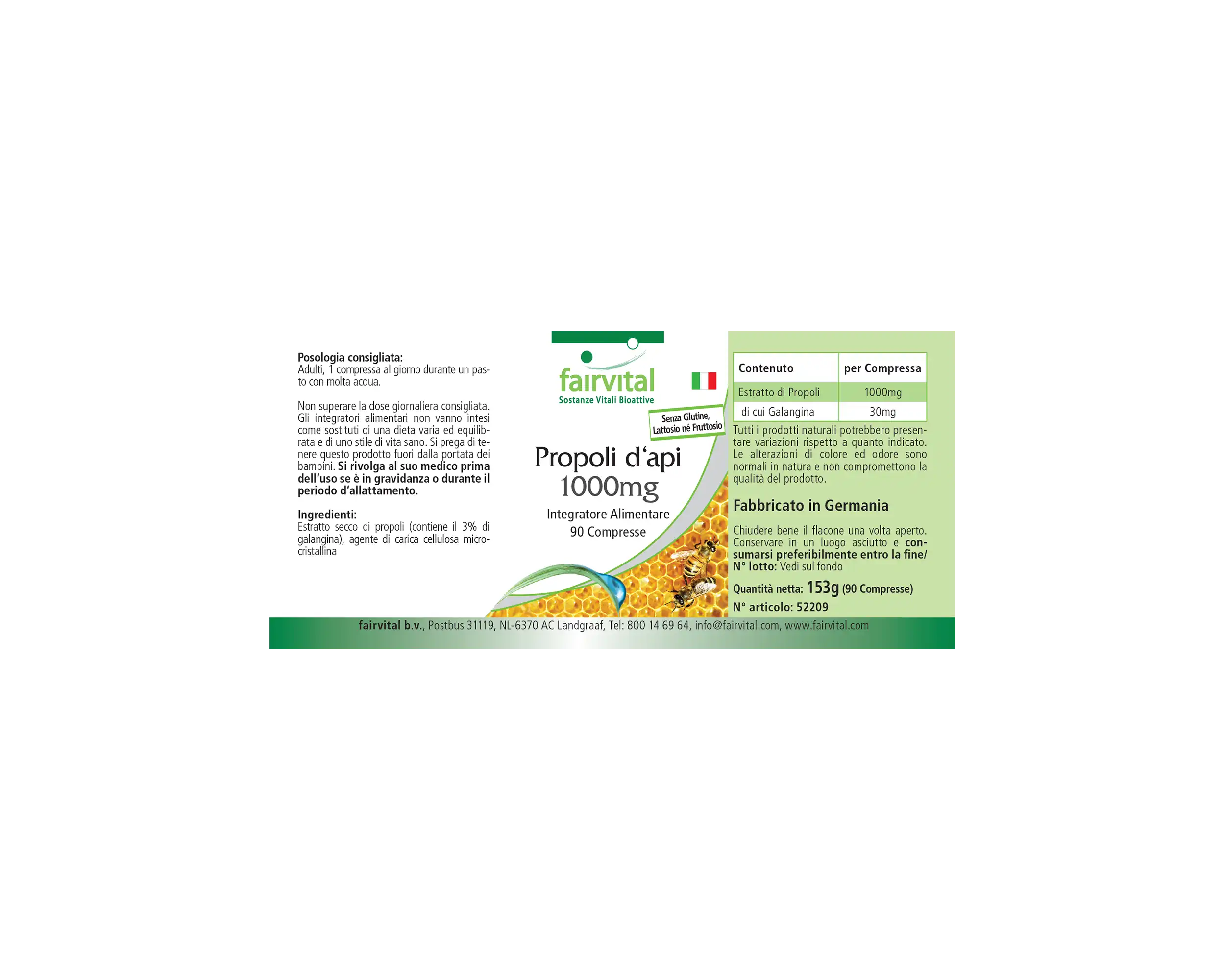 Bee Propolis 1000 mg – 90 tablets – Natural bee resin extract – 3% galangin – High dosage | Fairvital