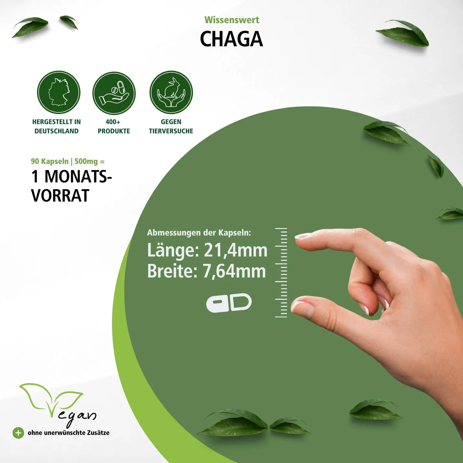 Chaga 500mg - 90 Kapseln - Schluckfreundlich - Inonotus obliquus - Hochdosiert und Vegan | Fairvital
