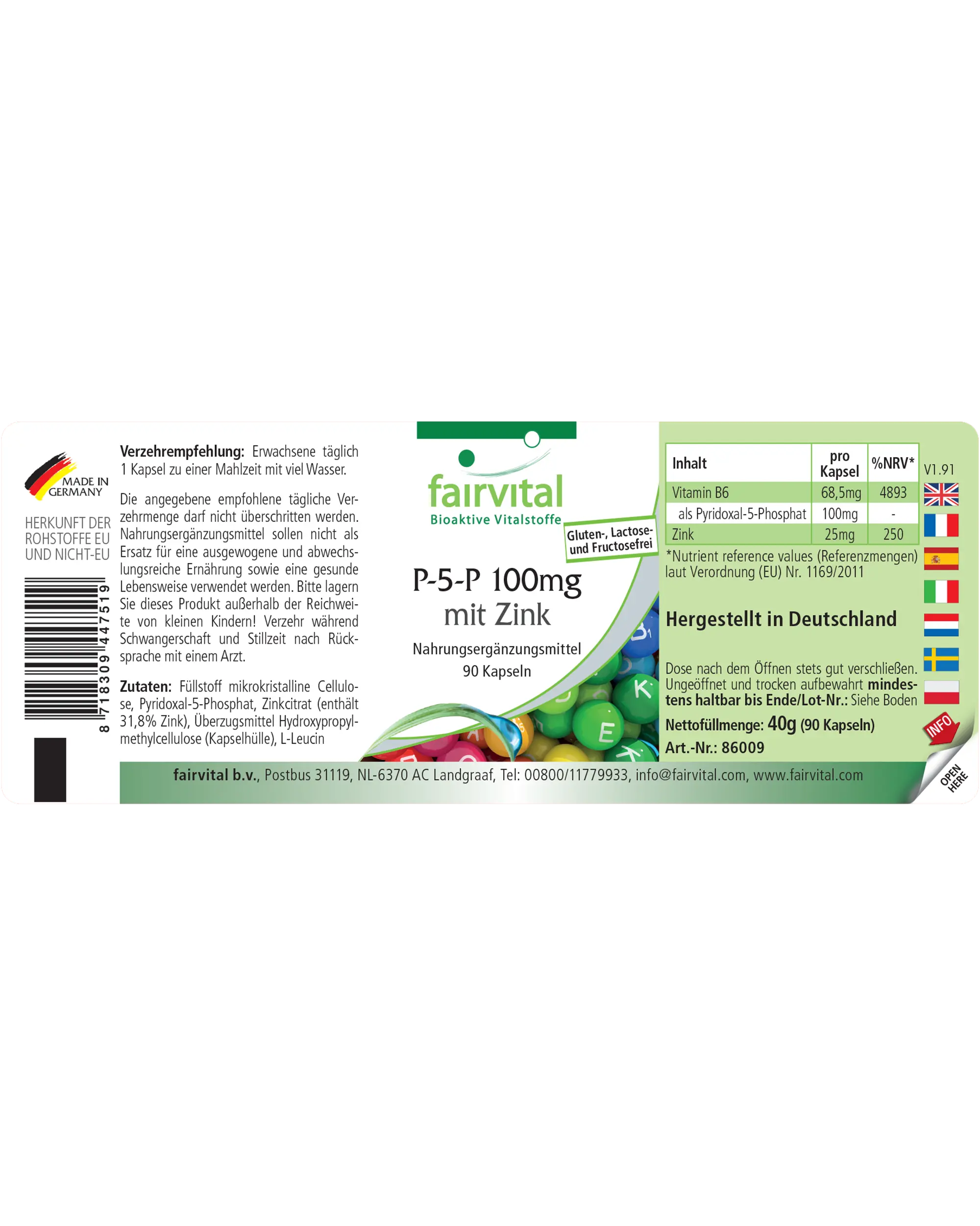 P-5-P 100mg mit Zink - für Immunsystem, Sehkraft, Haar uvm. - Vegan | Fairvital