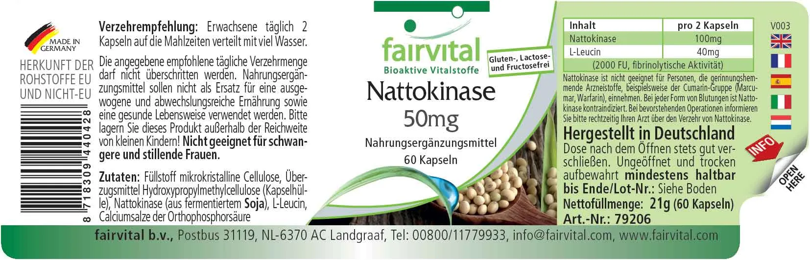 Nattokinase 50mg - 60 Kapseln - 2000 FU pro Tagesdosis - Hochdosiert und Vegan | Fairvital Nattokinase 50mg - 60 Kapseln - 2000 FU pro Tagesdosis - Hochdosiert und Vegan | Fairvital