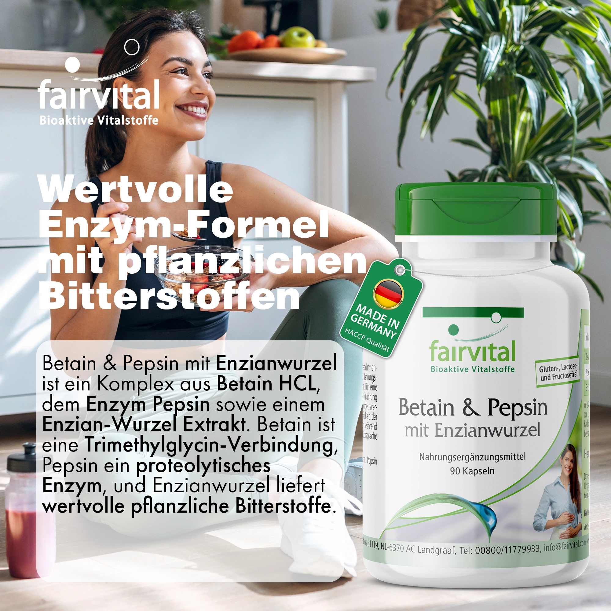 Bétaïne & pepsine avec racine de gentiane - 90 capsules - faciles à avaler | Fairvital