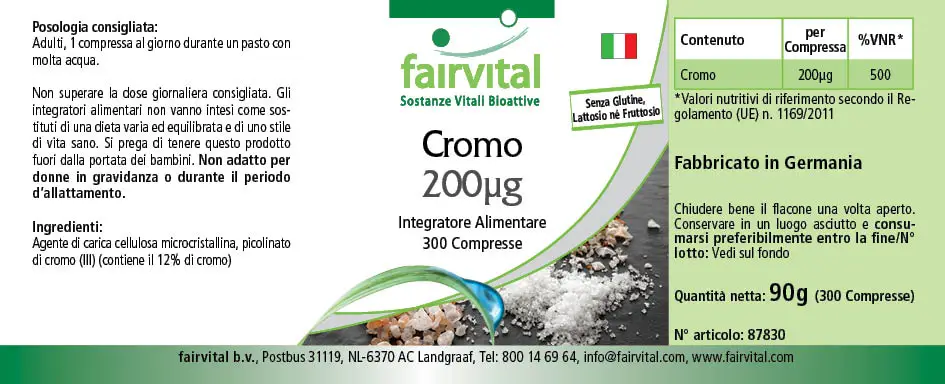 Chrom 200µg - 300 Tabletten - für Blutzuckerspiegel und Makronährstoff Stoffwechsel - Hochdosiert und Vegan | Fairvital Chrom 200µg - 300 Tabletten - für Blutzuckerspiegel und Makronährstoff Stoffwechsel - Hochdosiert und Vegan | Fairvital