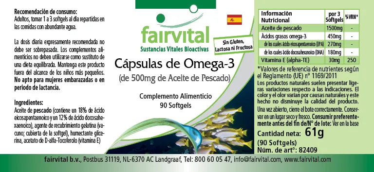 Omega-3-Kapseln aus 500mg Fischöl - 90 Softgels - für Blutdruck, Herz und Zellschutz | Fairvital Omega-3-Kapseln aus 500mg Fischöl - 90 Softgels - für Blutdruck, Herz und Zellschutz | Fairvital