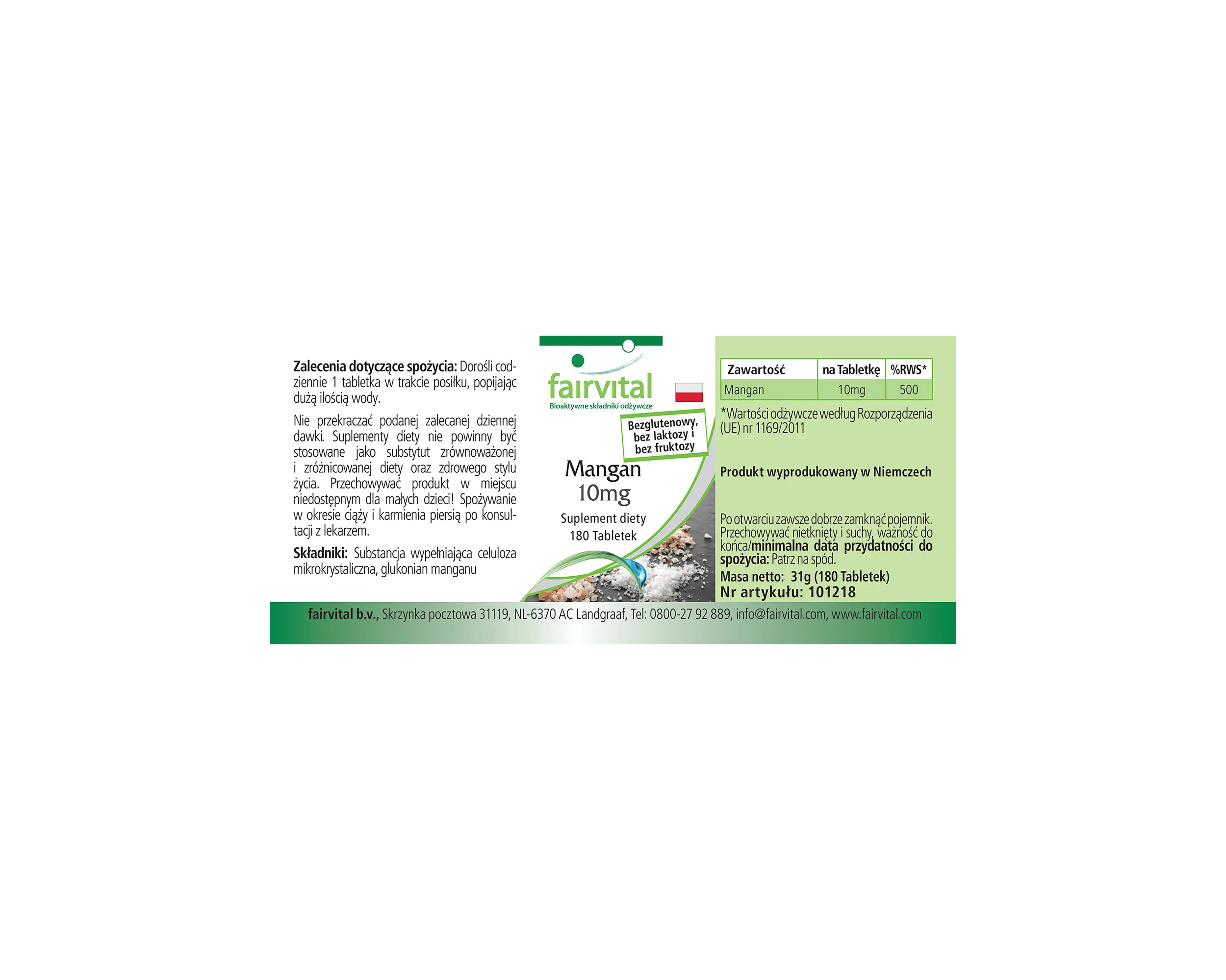 Mangan 10mg - 180 Tabletten - für Knochen, Energie uvm. - hochdosiert und vegan | Fairvital