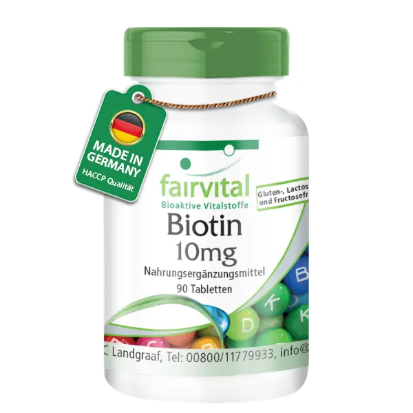 Biotin 10mg - 90 Tabletten - mit 10000mcg Vitamin B7 pro Tablette - für Haare, Haut, und Nervensystem - Hochdosiert und Vegan | Fairvital Biotin 10mg - 90 Tabletten - mit 10000mcg Vitamin B7 pro Tablette - für Haare, Haut, und Nervensystem - Hochdosiert und Vegan | Fairvital