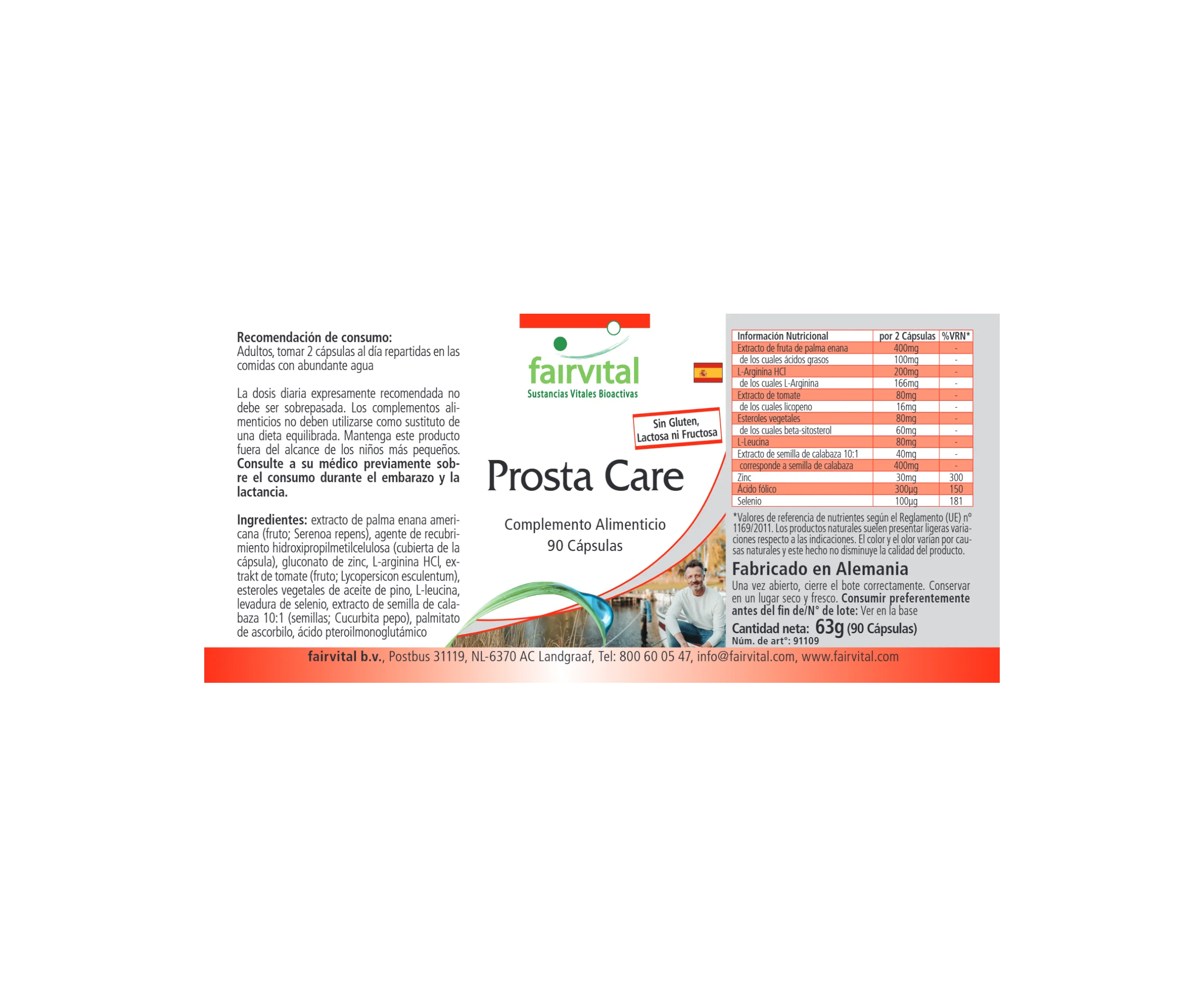 Prosta Care - 90 capsule - con zinco, selenio, licopene e molto altro - Ad alto dosaggio e vegano | Fairvital
