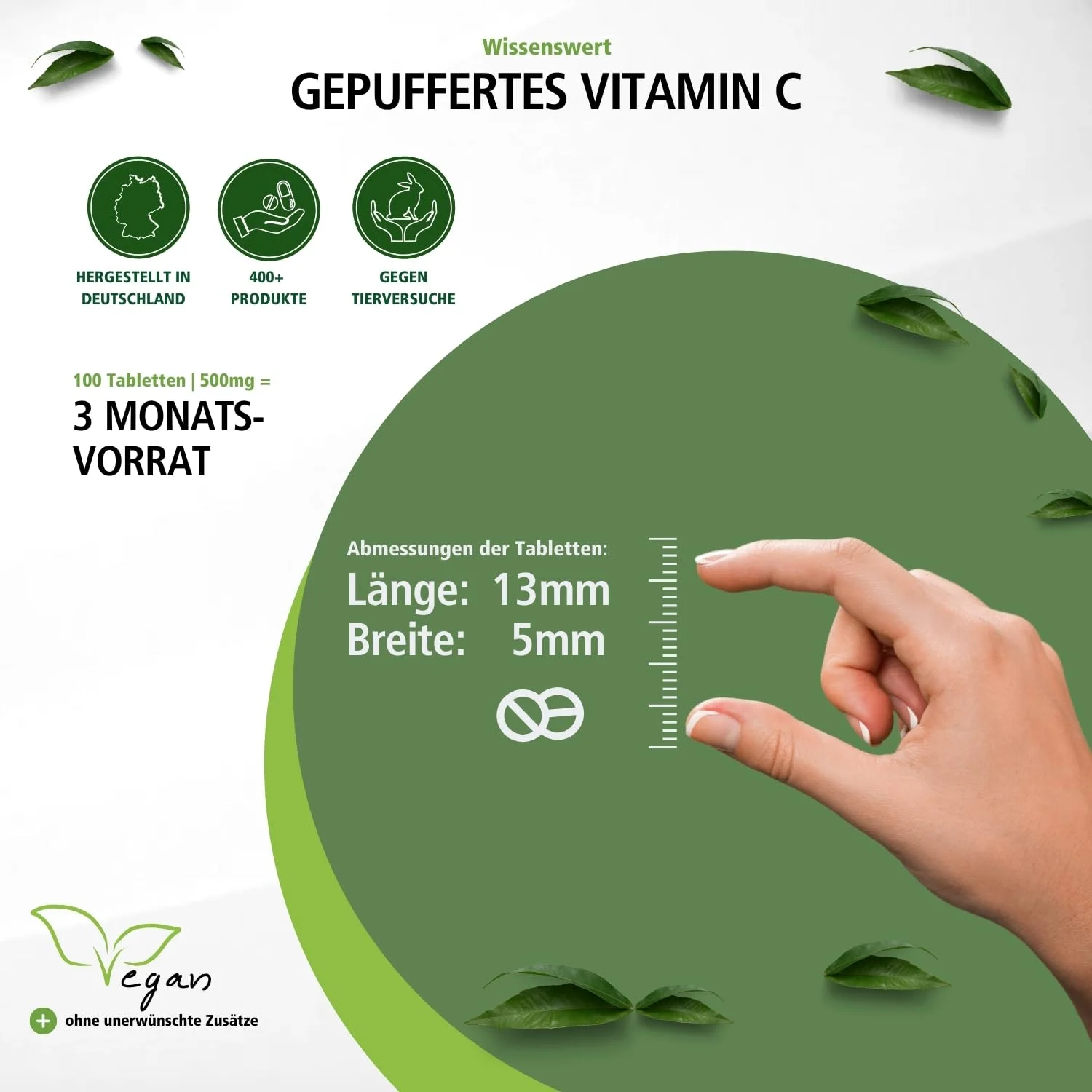 Gepuffertes Vitamin C 500mg - 100 Tabletten - für Immunsystem; Kollagenbildung uvm. - 625% tägliche Abdeckung - vegan - schluckfreundlich | Fairvital
