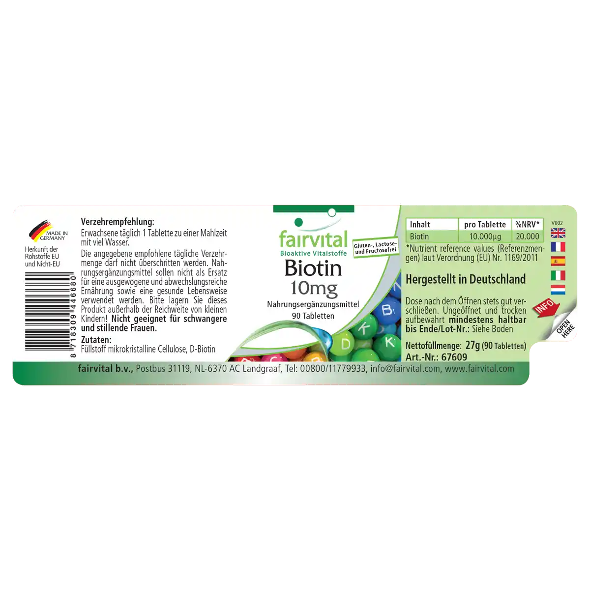 Biotin 10mg - 90 Tabletten - mit 10000mcg Vitamin B7 pro Tablette -  für Haare, Haut, und Nervensystem - Hochdosiert und Vegan | Fairvital Biotin 10mg - 90 Tabletten - mit 10000mcg Vitamin B7 pro Tablette -  für Haare, Haut, und Nervensystem - Hochdosiert und Vegan | Fairvital