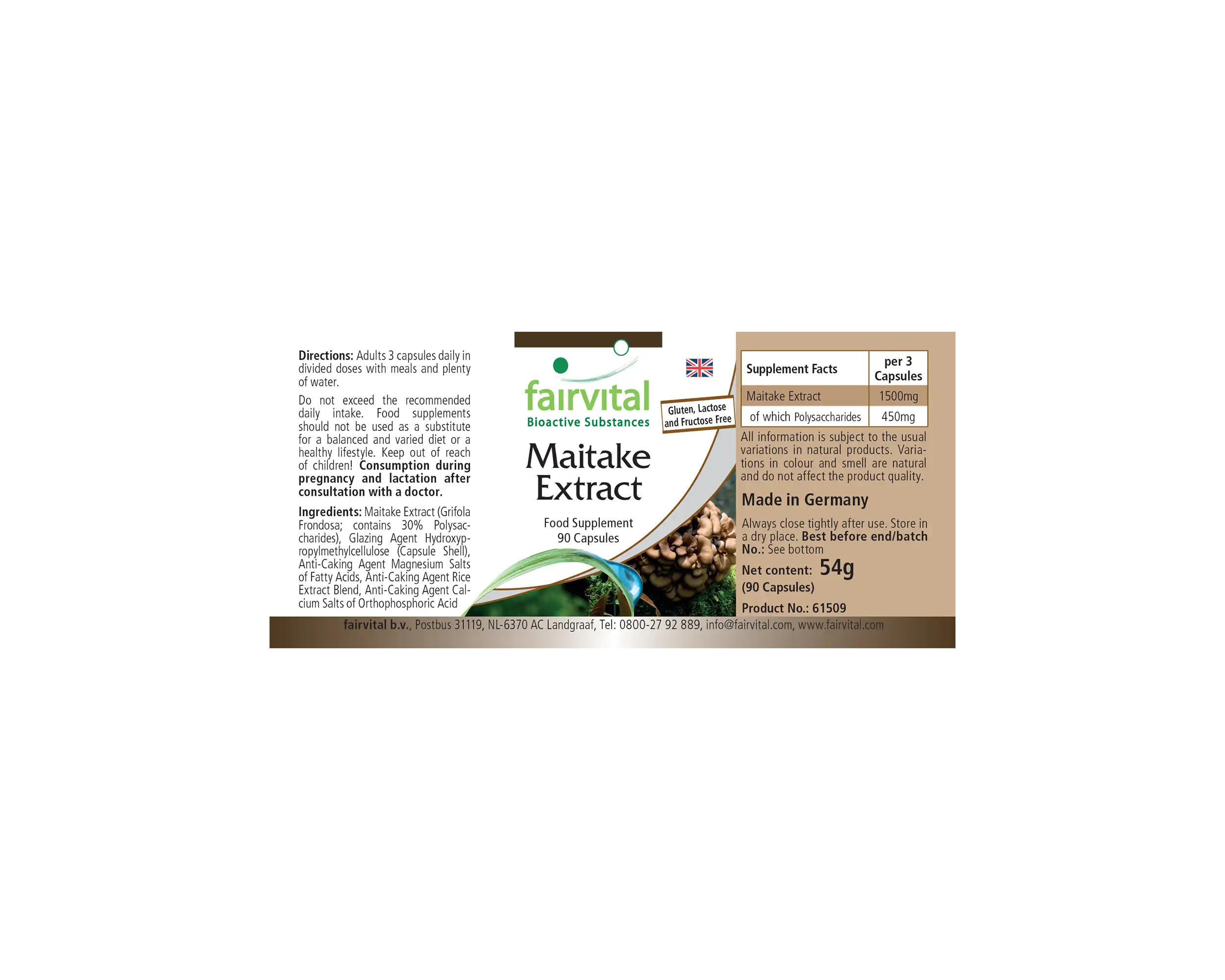 Maitake Extrakt - 90 Kapseln - Grifola frondosa - 30% Polysaccharide - Hochdosiert und Vegan | Fairvital