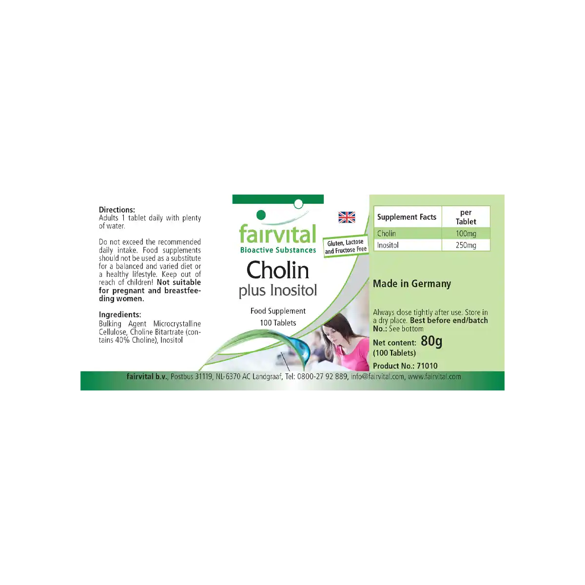 Cholin plus Inositol - 100 Tabletten - für Leberfunktion und Fettstoffwechsel - Hochdosiert und Vegan | Fairvital Cholin plus Inositol - 100 Tabletten - für Leberfunktion und Fettstoffwechsel - Hochdosiert und Vegan | Fairvital