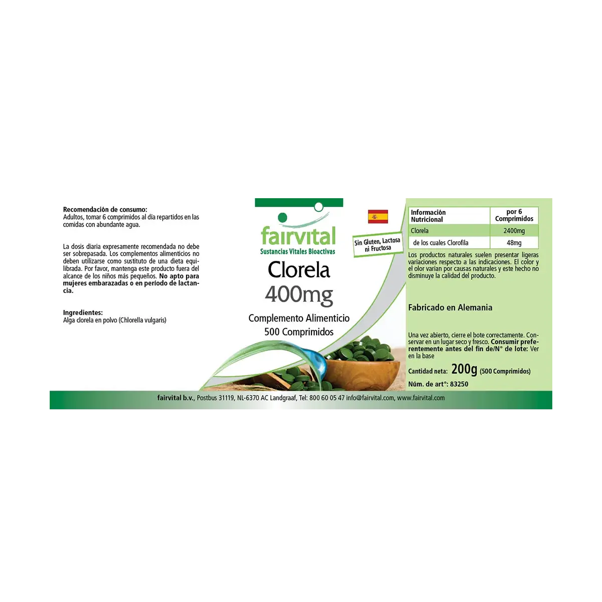 Chlorella 400mg - 500 Tabletten - 100% Chlorella-Algenpulver (Chlorella vulgaris) - Hochdosiert und Vegan | Fairvital Chlorella 400mg - 500 Tabletten - 100% Chlorella-Algenpulver (Chlorella vulgaris) - Hochdosiert und Vegan | Fairvital