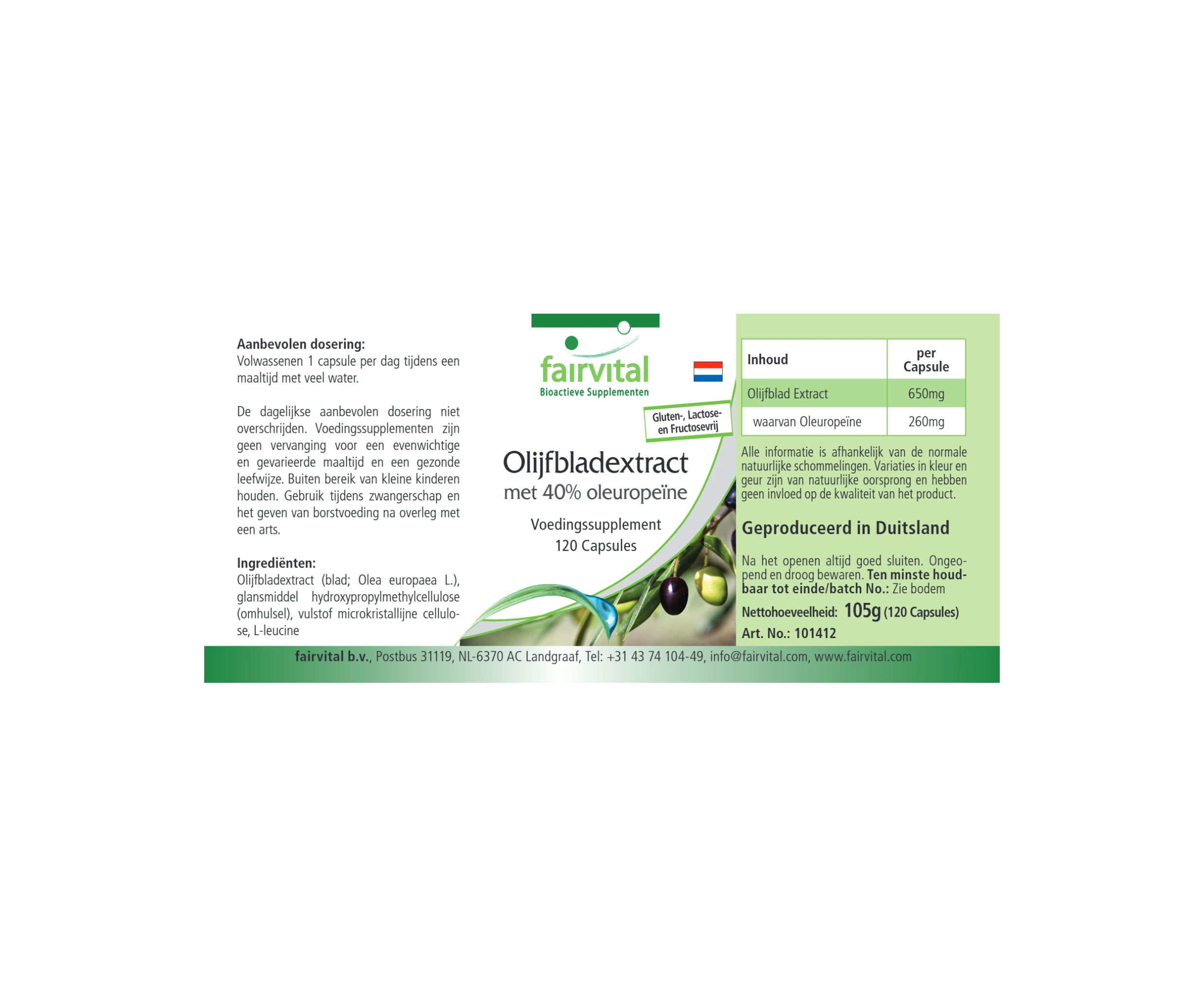 Olivenblatt-Extrakt mit 40% Oleuropein - 120 Kapseln - vegan | Fairvital