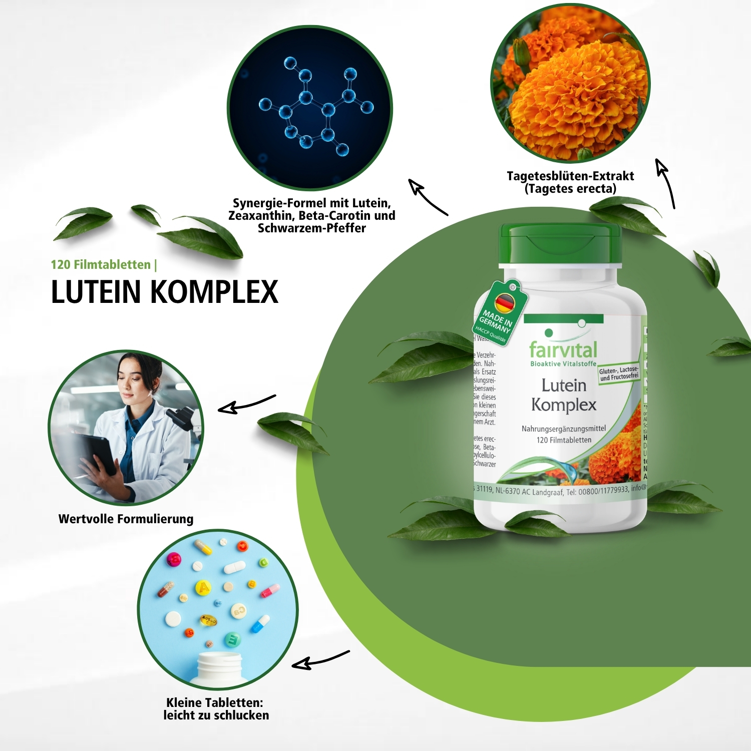 Complejo de luteína - 120 comprimidos recubiertos con película - de alta dosificación y vegano | Fairvital