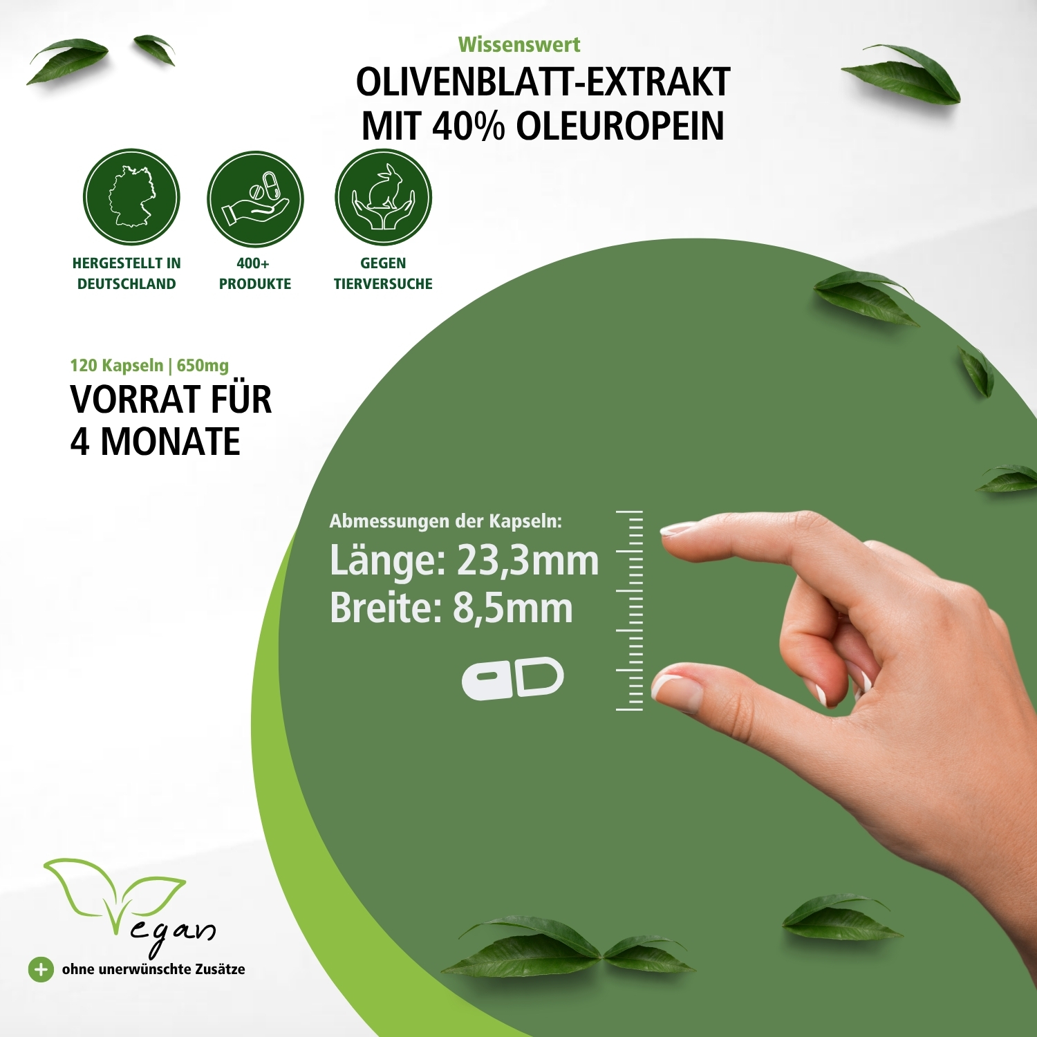 Extracto de hoja de olivo con 40% de oleuropeína - 120 cápsulas - vegano | Fairvital