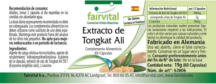 Extracto de Tongkat Ali - 60 cápsulas