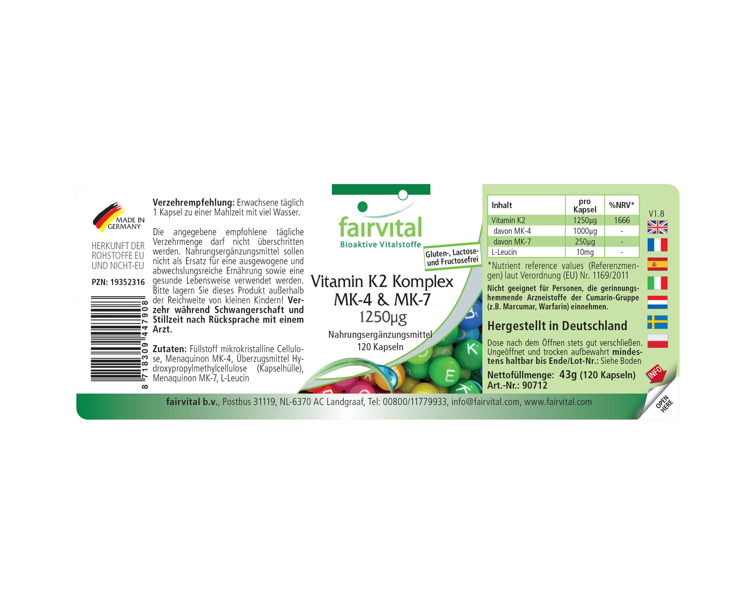 Vitamin K2 Complex MK-4 & MK-7 1250µg - 120 Capsules