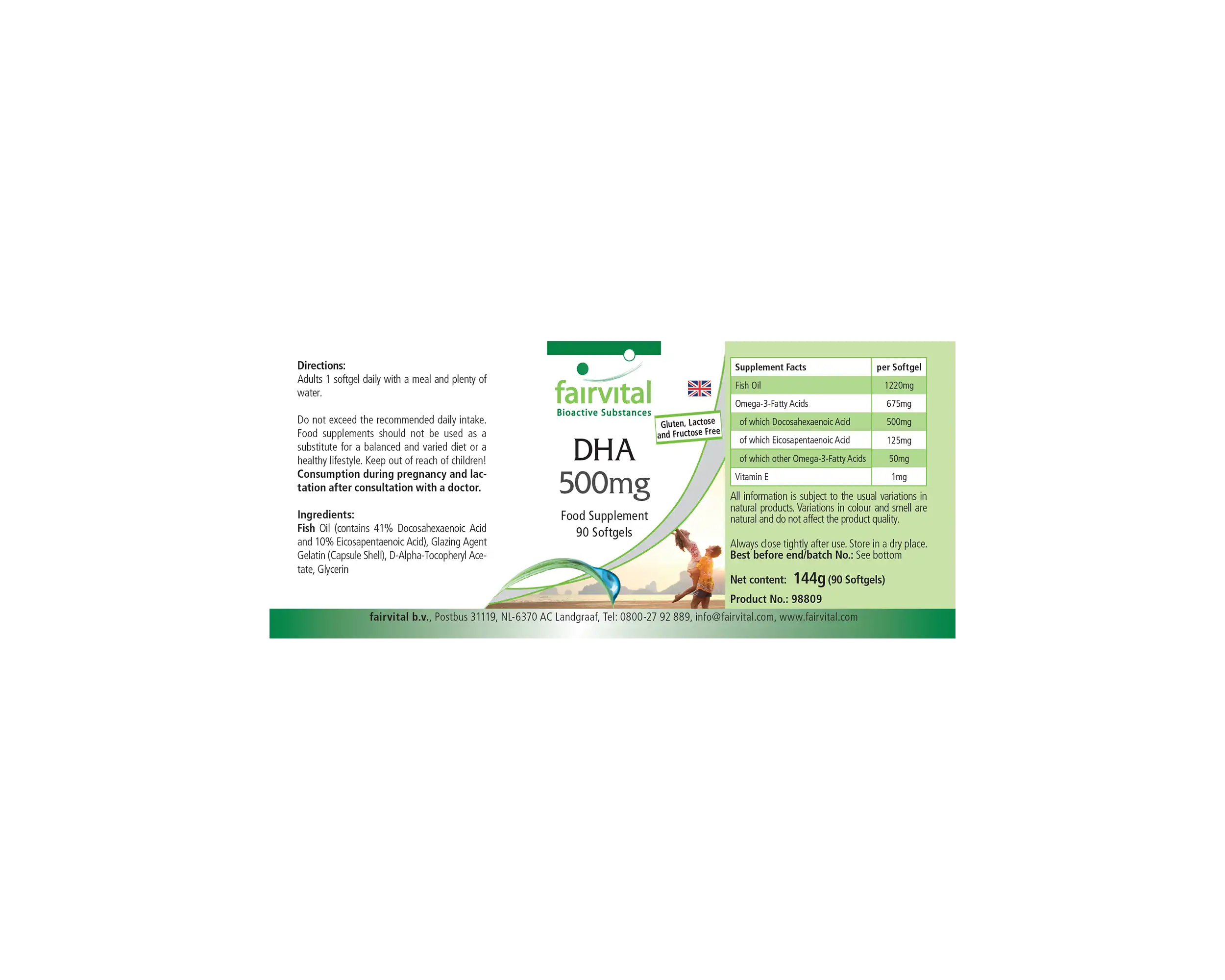 DHA 500mg - 90 Softgels  - mit Vitamin E - für Herz, Blutdruck, Zellschutz uvm. - Hochdosiert | Fairvital