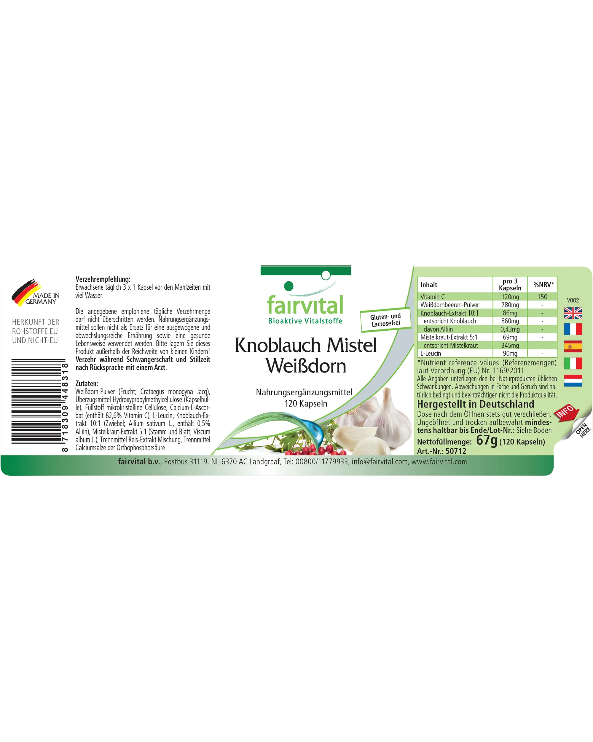 Knoblauch Mistel Weißdorn - 120 Kapseln - mit Vitamin C - für Immunsystem uvm. - Vegan | Fairvital