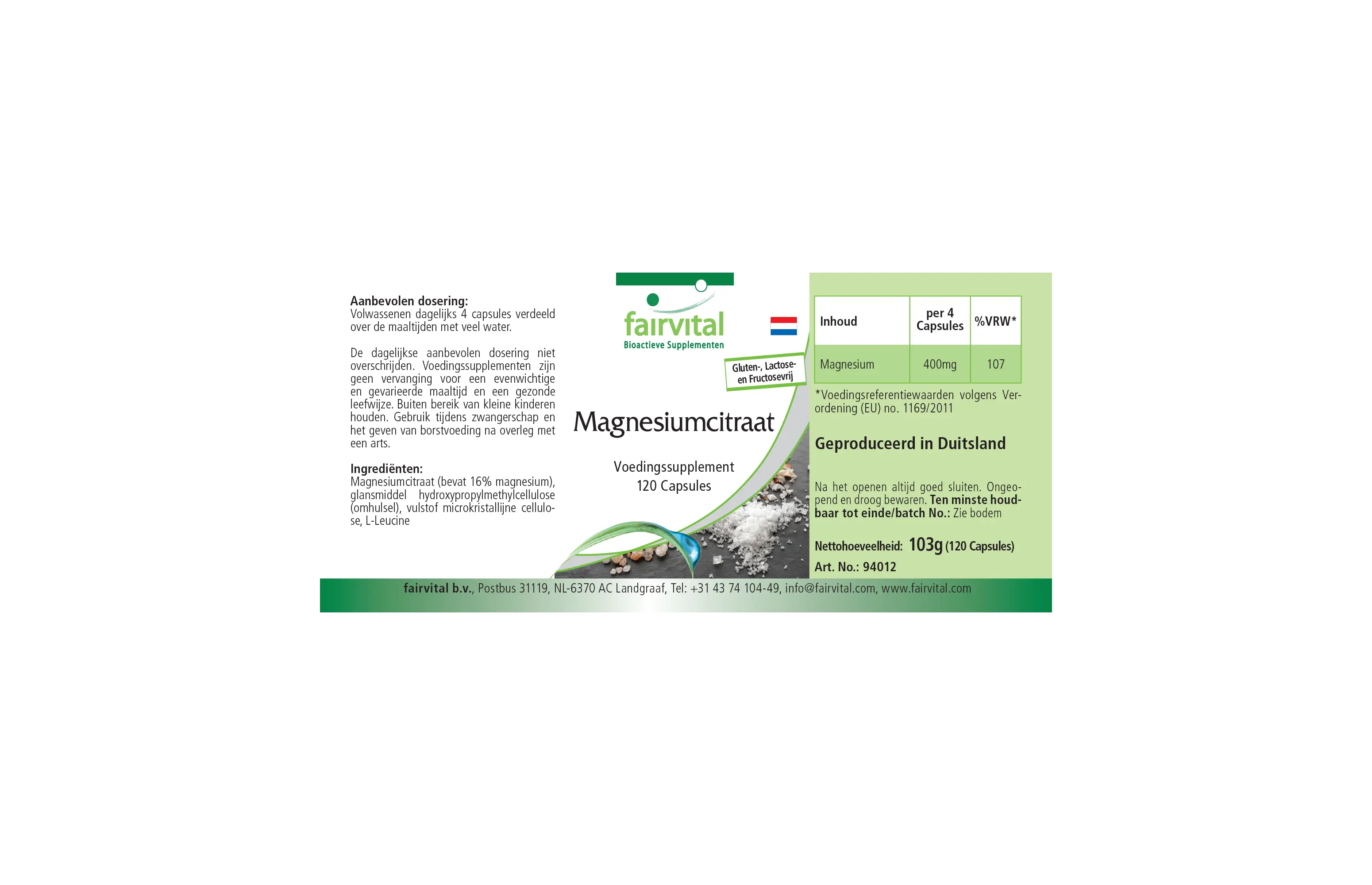Magnesiumcitrat-120 Kapseln-Vegan | Fairvital
