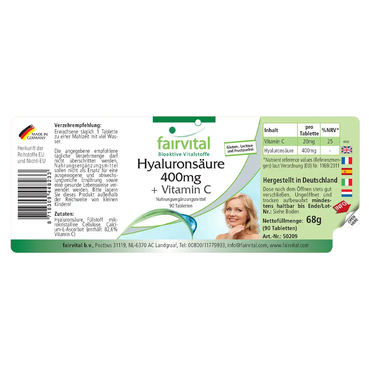 Acide hyaluronique 400mg + Vitamine C - 90 comprimés