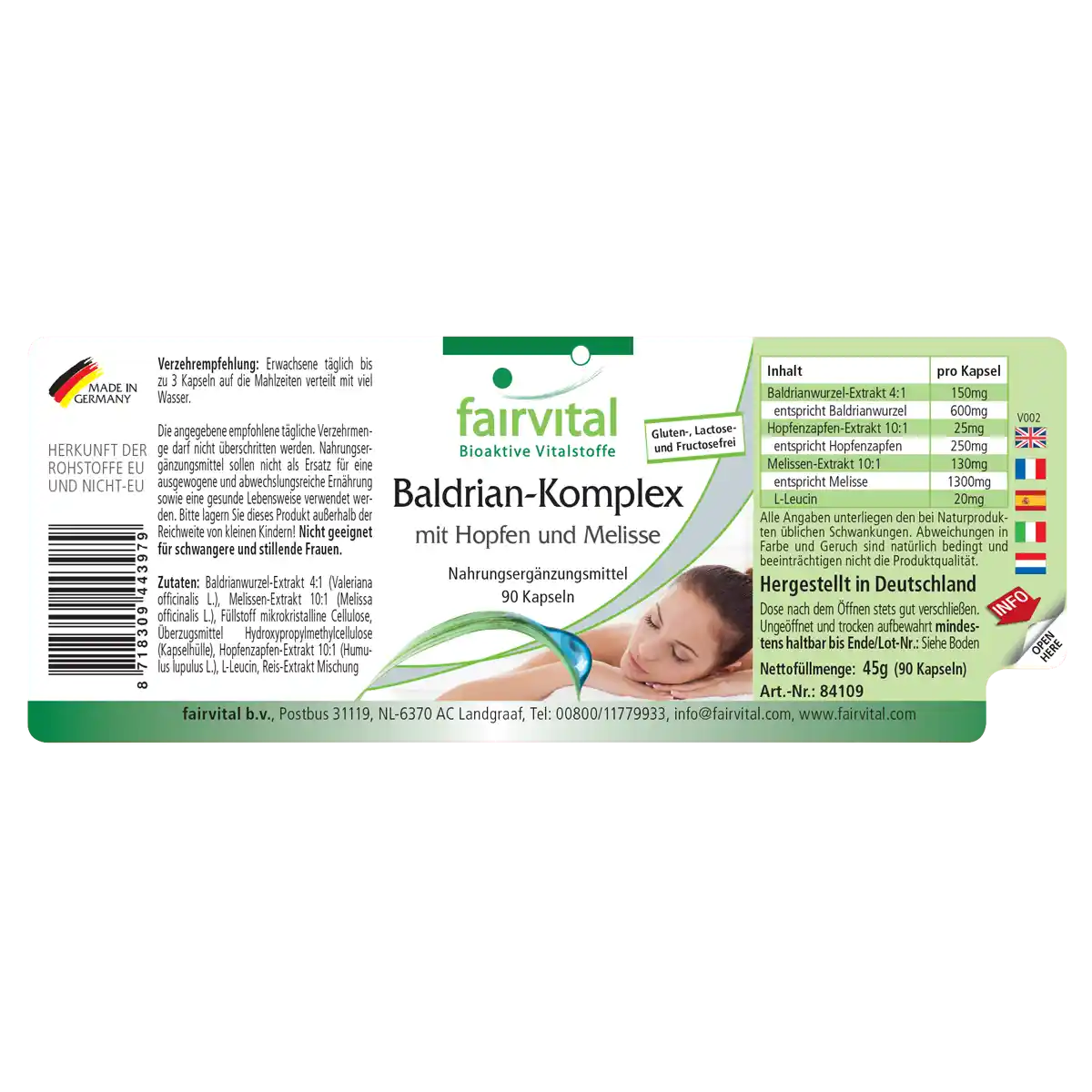Baldrian Komplex mit Hopfen und Melisse - 90 Kapseln - Hochdosiert und Vegan | Fairvital Baldrian Komplex mit Hopfen und Melisse - 90 Kapseln - Hochdosiert und Vegan | Fairvital