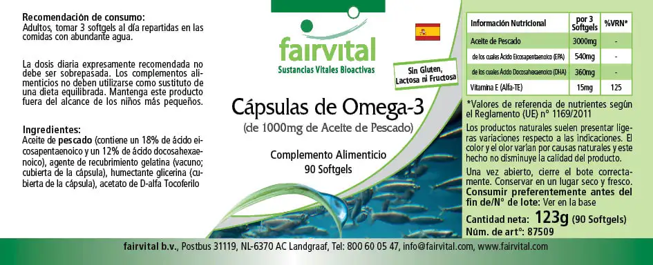 Cápsulas de Omega-3 de 1000mg de aceite de pescado -  90 cápsulas Cápsulas de Omega-3 de 1000mg de aceite de pescado -  90 cápsulas