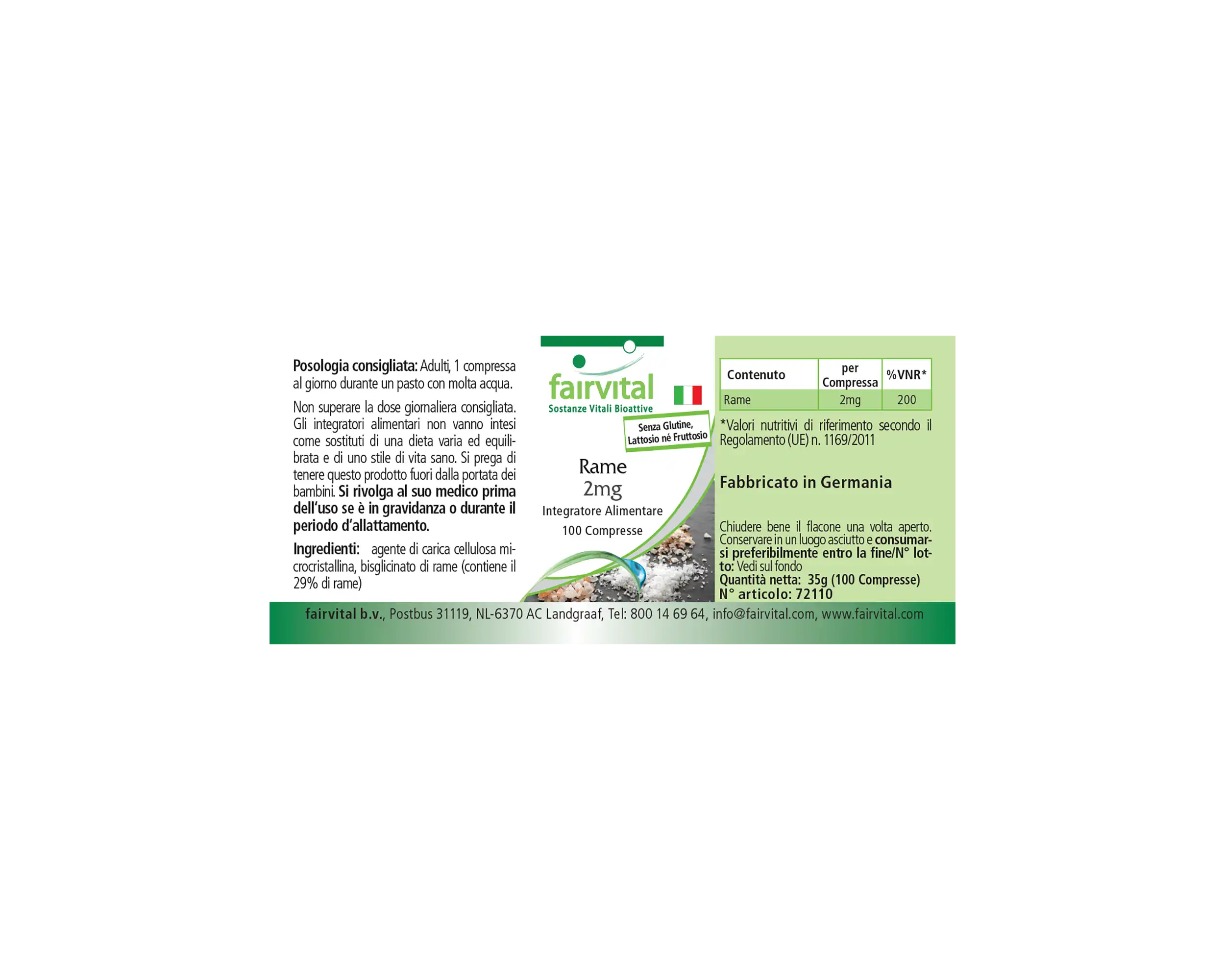 Kupfer 2mg - 100 Tabletten - für Immunsystem, Eisentransport uvm. - Vegan | Fairvital