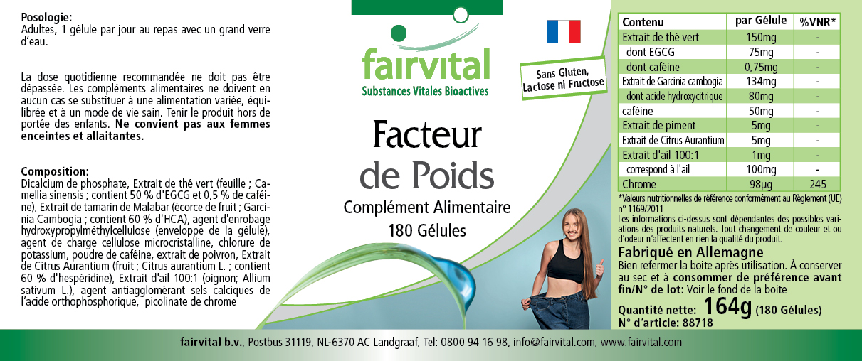 Weight Factor - 180 Kapseln - mit Chrom - für Blutzuckerspiegel - Vegan | Fairvital Weight Factor - 180 Kapseln - mit Chrom - für Blutzuckerspiegel - Vegan | Fairvital