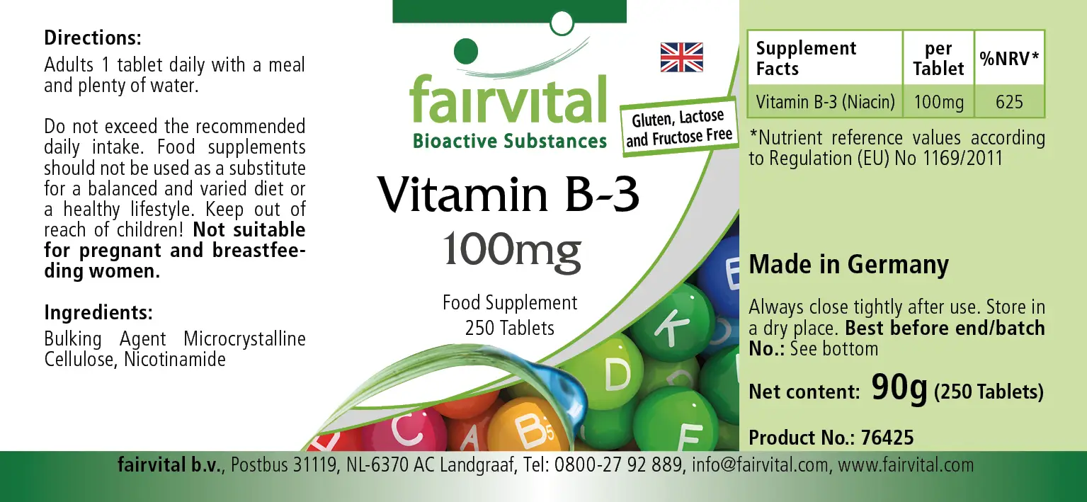 Vitamin B3 Niacin 100mg - 250 Tablets Vitamin B3 Niacin 100mg - 250 Tablets