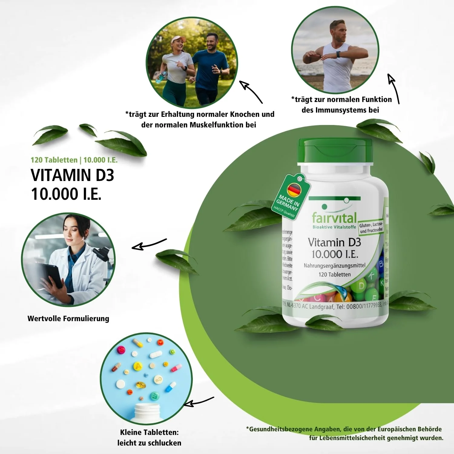 Vitamin D3 10.000 I.E. - 120 Tabletten - für Immunsystem, Zellteilung, Muskeln uvm. | Fairvital