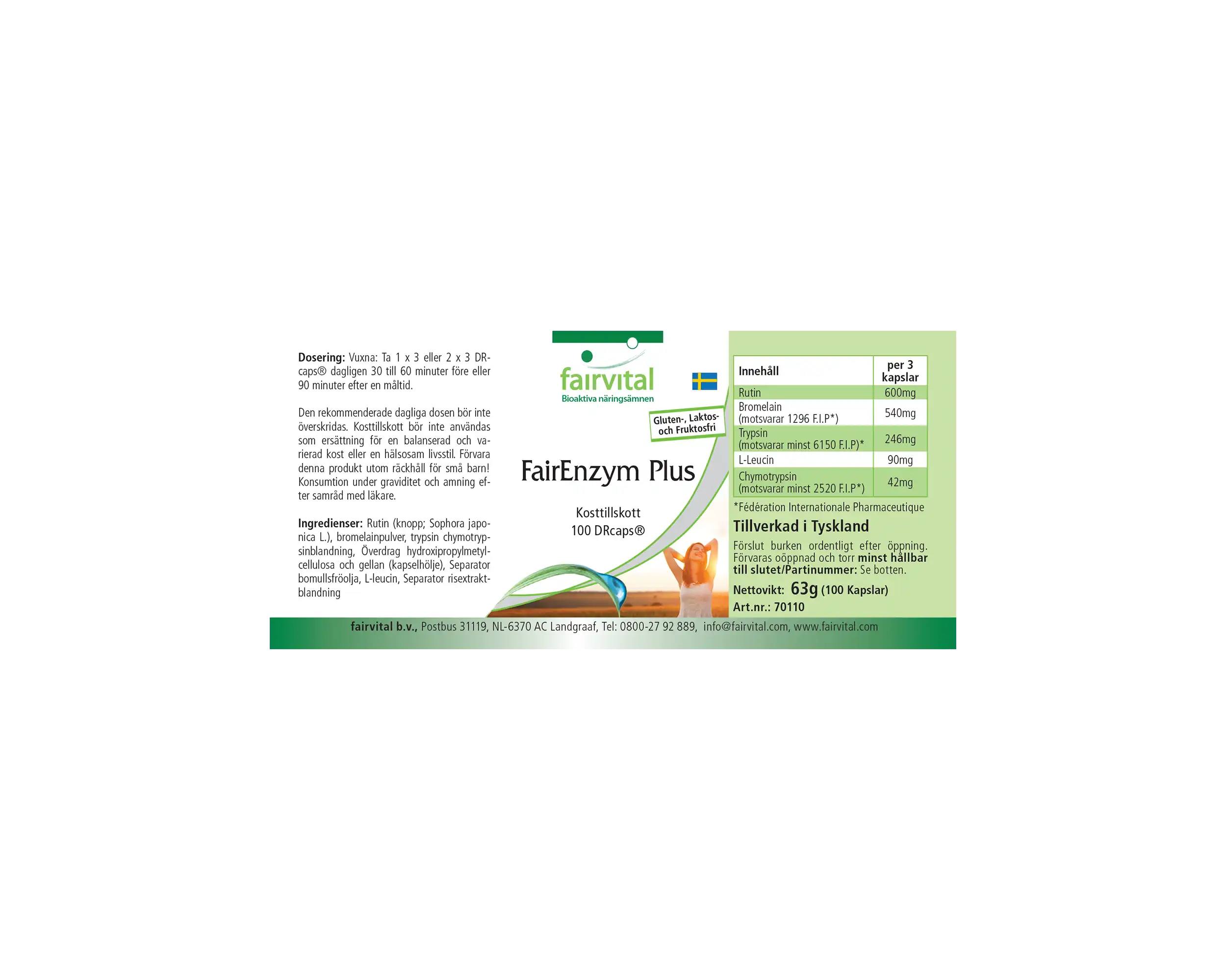 FairEnzym Plus - 100 DRCaps™ - Multi Enzym Komplex - mit Rutosid, Bromelain, Trypsin & Chymotrypsin - Hochdosiert | Fairvital