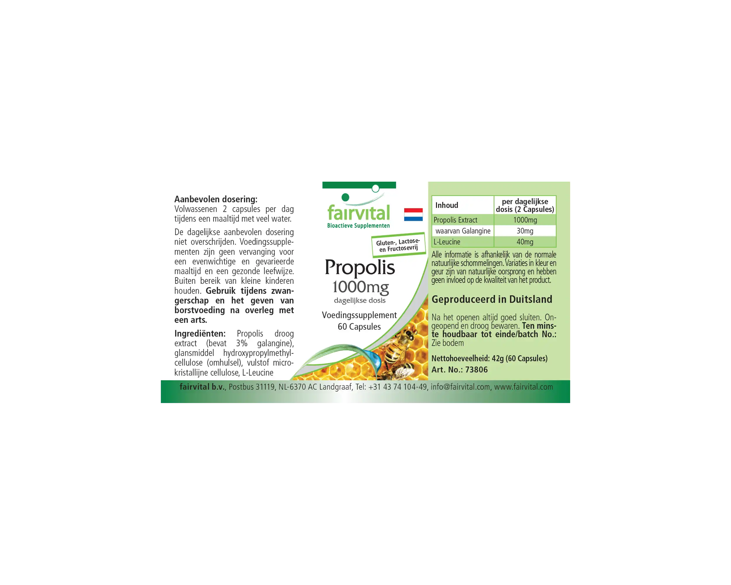 Propolis 1000mg Tagesdosis - 60 Kapseln - Natürliches Bienenharz Extrakt - Mit 3% Galangin | Fairvital