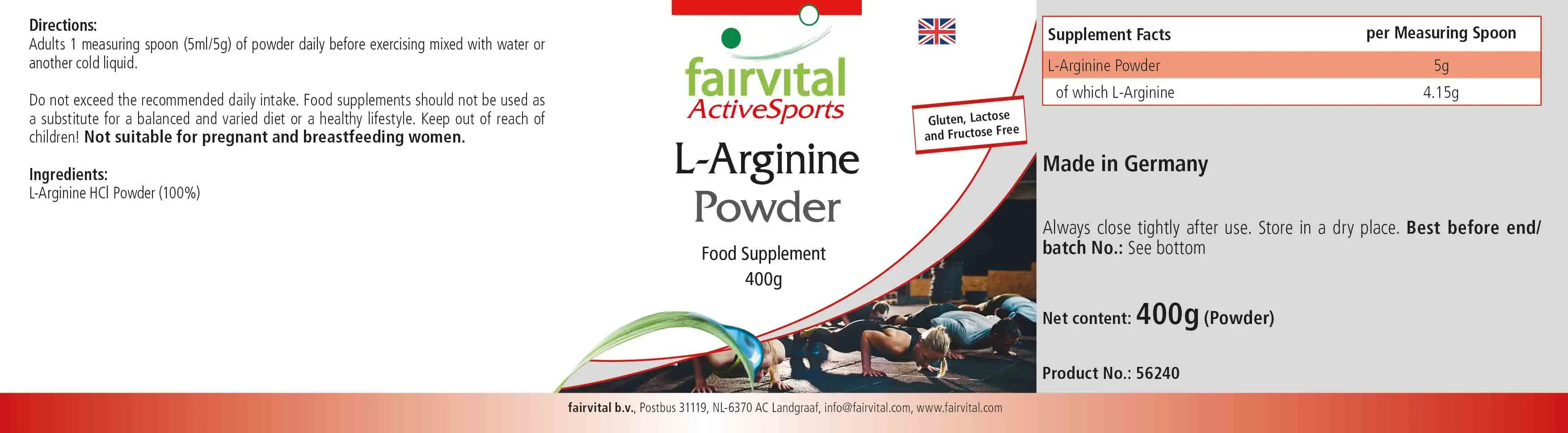 L-Arginin Pulver 400g - 100% pures L-Arginin HCL ohne Zusatzstoffe - Vegan | Fairvital L-Arginin Pulver 400g - 100% pures L-Arginin HCL ohne Zusatzstoffe - Vegan | Fairvital