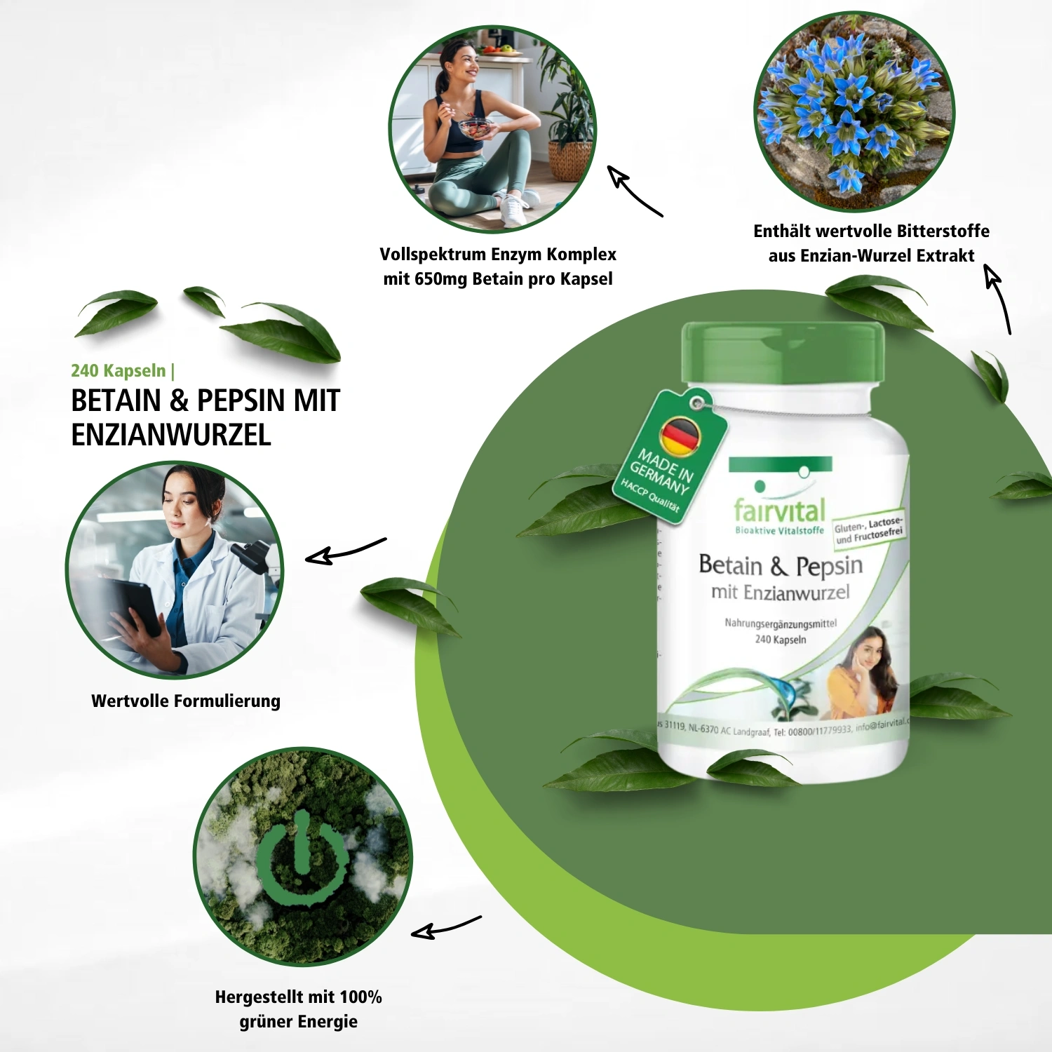 Betain & Pepsin mit Enzianwurzel - 240 Kapseln | Fairvital