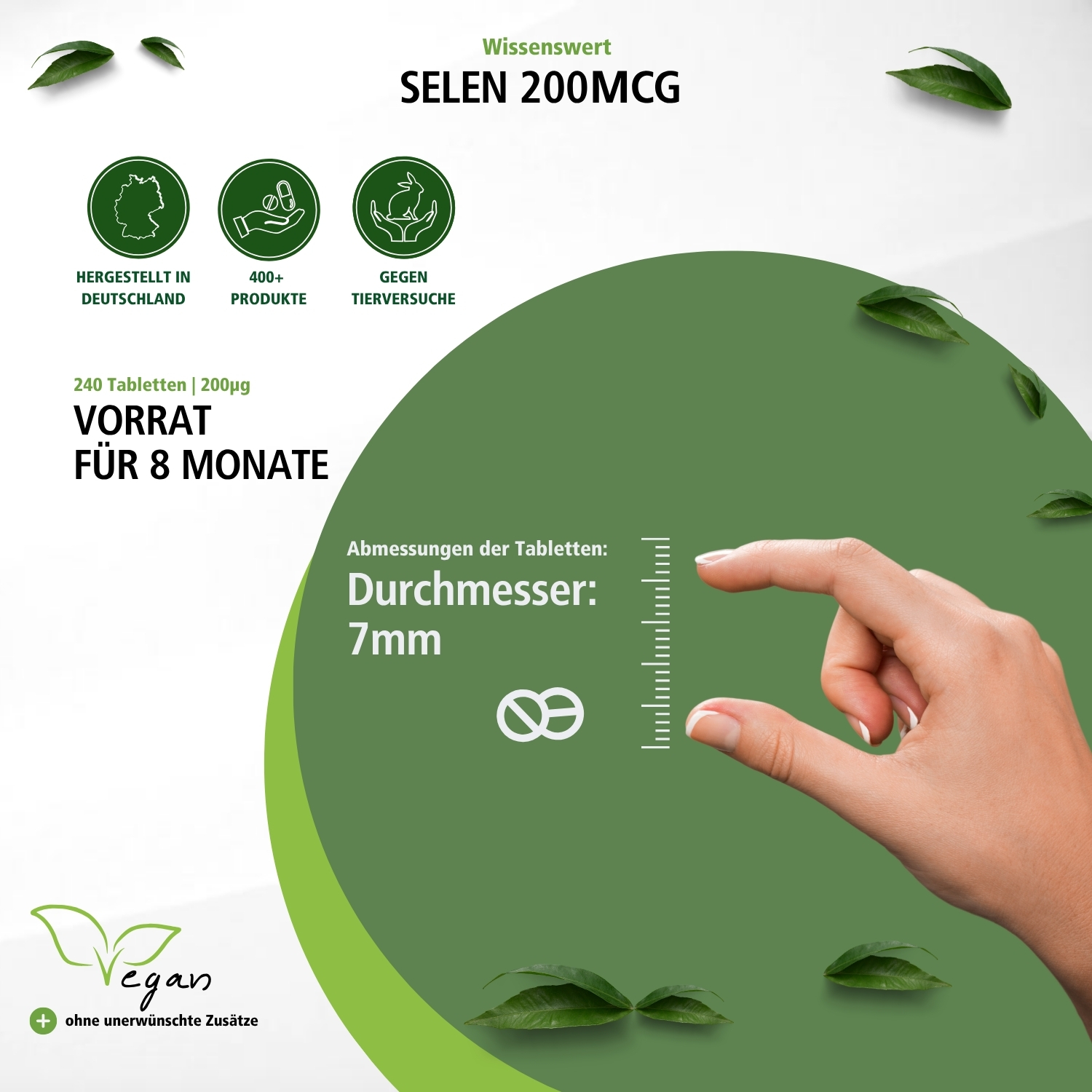 Selen 200μg Selenmethionin - 240 Filmtabletten - schluckfreundlich - für Schilddrüse, Immunsystem, Haar uvm. - über 100% Bedarfsabdeckung - vegan | Fairvital