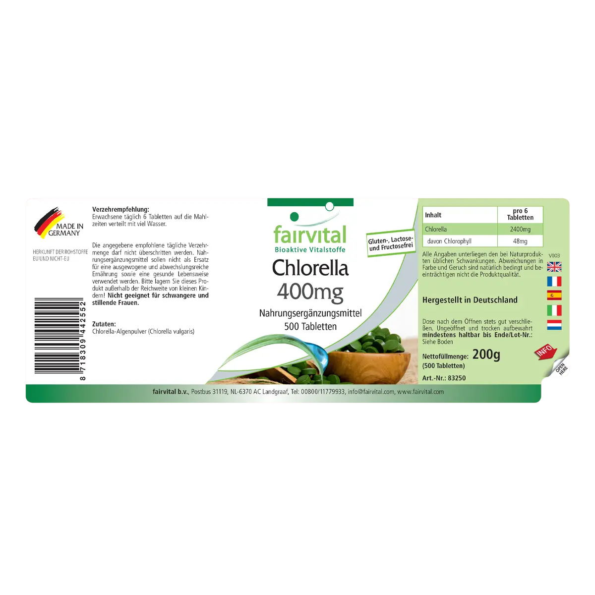 Chlorella 400mg - 500 Tablets