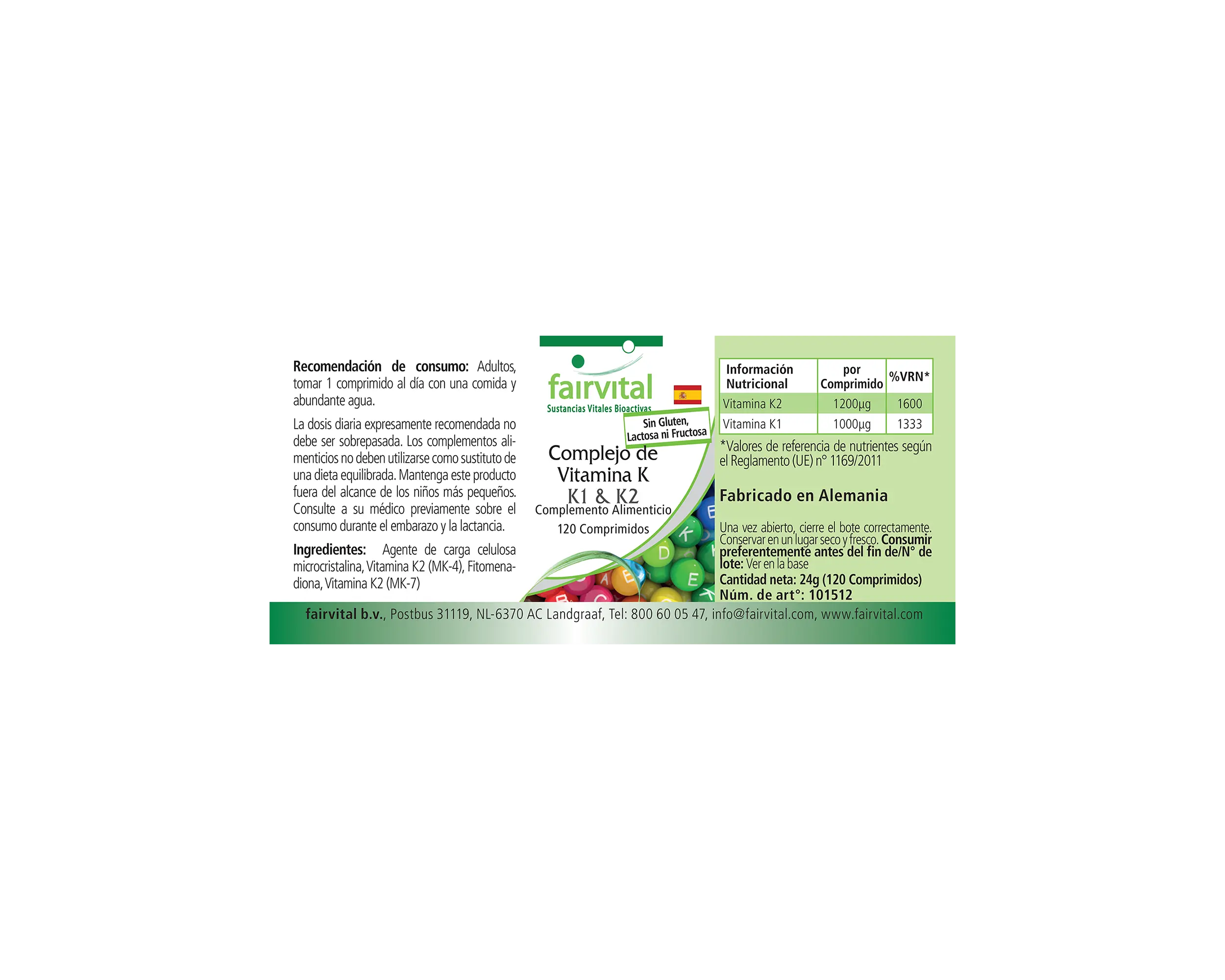 Vitamin K Komplex K1 & K2 - 120 Tabletten - für Knochen & Blutgerinnung - über 100% Bedarfsabdeckung - vegan | Fairvital